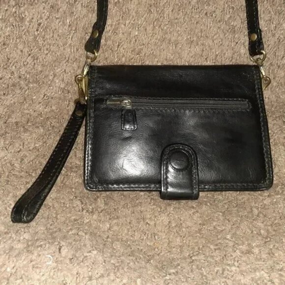 MANCINI-Fine Leather Goods-Unisex Black Crossbody Clutch Organizer-Excellent - Picture 3 of 6